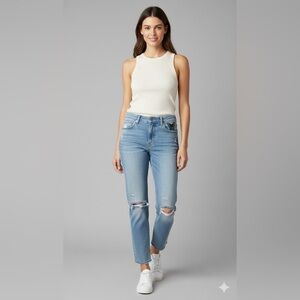 MAJE Light Blue Distressed Jeans with Butterfly Patch